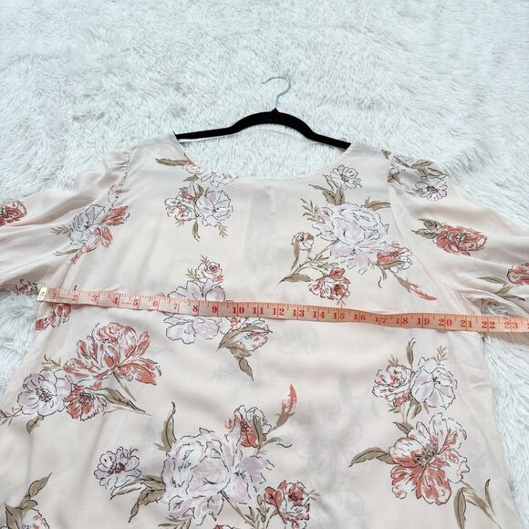 Women C&C California Floral Blouse Scoop Neck Puff Sleeve Light Pink Extra Large - Picture 5 of 8
